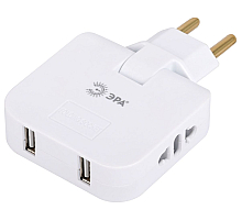 Разветвитель электрический Эра SPF-2-FL-USB поворотный на 2 розетки + 2USB 10А белый Б0069089