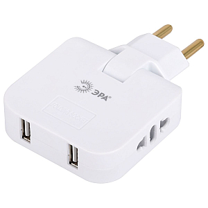 Разветвитель электрический Эра SPF-2-FL-USB поворотный на 2 розетки + 2USB 10А белый Б0069089