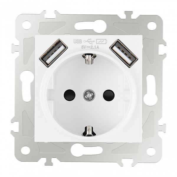 Розетка с заземлением, шторками + USB Arte Milano 203.47-1.white