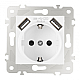 Розетка с заземлением, шторками + USB Arte Milano 203.47-1.white
