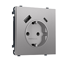 Комплект механизма электрической розетки SIGMA Сталь матовый 2USB A+C 20W Ambrella Volt MS510010 (SP5100, PR160)