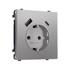 Комплект механизма электрической розетки SIGMA Сталь матовый 2USB A+C 20W Ambrella Volt MS510010 (SP5100, PR160)