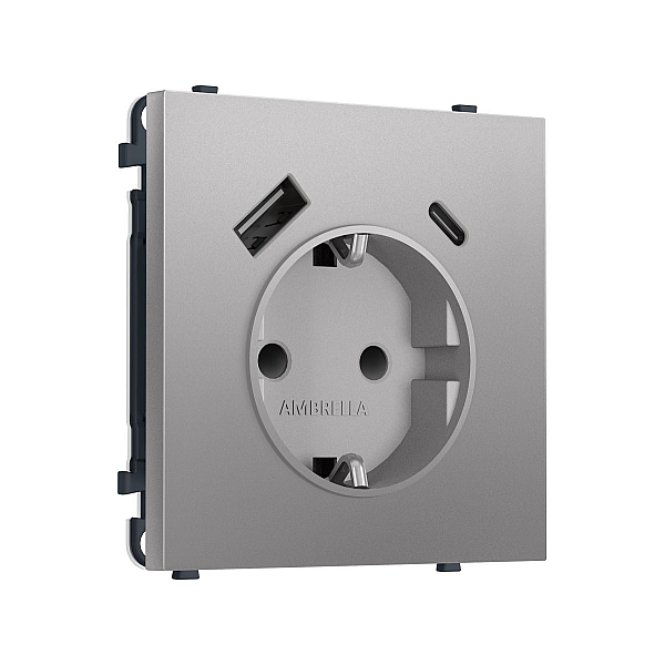 Комплект механизма электрической розетки SIGMA Сталь матовый 2USB A+C 20W Ambrella Volt MS510010 (SP5100, PR160)