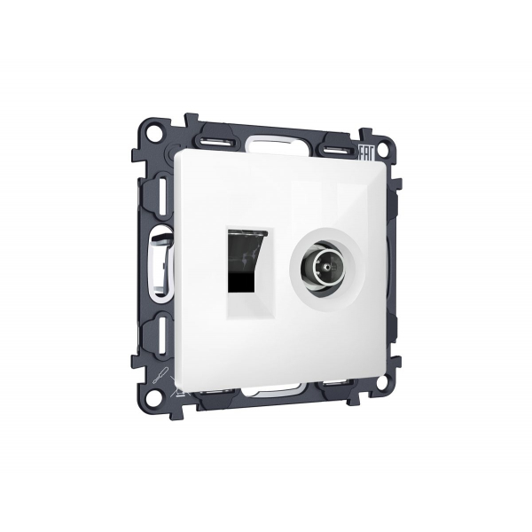 Комплект механизма розетки компьютерной + TV оконечной RJ-45 с автоматической защитной шторкой Alfa Белый глянец Quant Ambrella Volt MA112510 (AP1125, VM195)