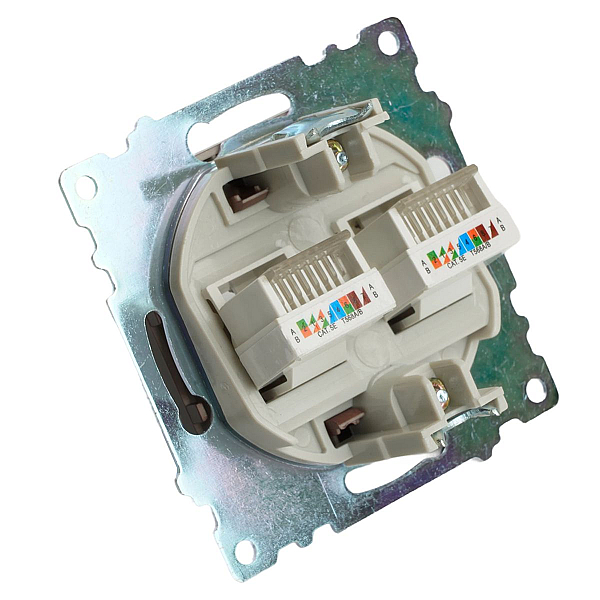 Розетка компьютерная 2-местная RJ-45 (механизм) Stekker GLS00-7109-04 Катрин, шоколад 50006