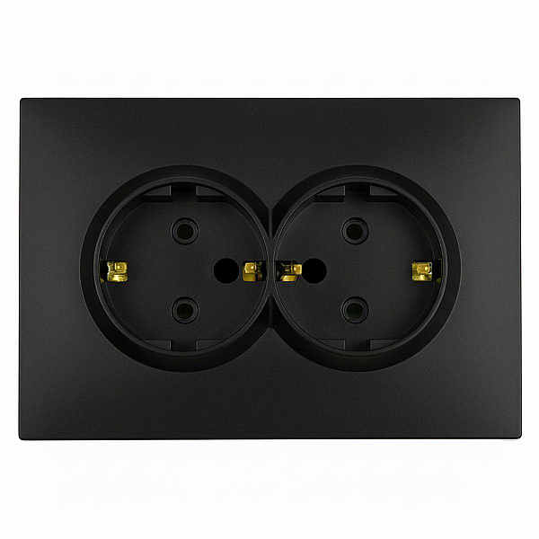 Розетка 2-местная с защитной шторкой STEKKER, с/з, 250В, 16А, серия Эмили, RST16-5114-05, черный уголь, soft touch 49856