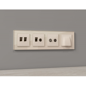 Комплект механизма розетки компьютерной + TV оконечной RJ-45 с автоматической защитной шторкой Alfa Бежевый матовый Quant Ambrella Volt MA332510 (AP3325, VM195)