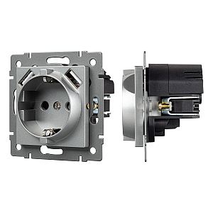 Механизм розетки с USB зарядкой Arlight SCT-MUAA-PL-GR-V (250V, 16A) 049820