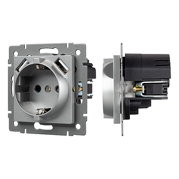 Механизм розетки с USB зарядкой Arlight SCT-MUAA-PL-GR-V (250V, 16A) 049820