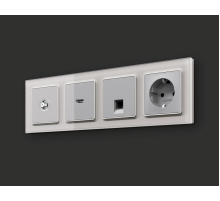 Комплект механизма TV розетки SAT 5-2400MHz 3.5dB Alfa Серебро глянец Quant Ambrella Volt MA413050 (AP4130, VM215)