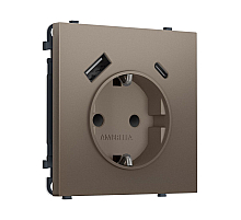 Комплект механизма электрической розетки SIGMA Темная бронза матовый 2USB A+C 20W Ambrella Volt MS640010 (SP6400, PR160)