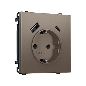 Комплект механизма электрической розетки SIGMA Темная бронза матовый 2USB A+C 20W Ambrella Volt MS640010 (SP6400, PR160)