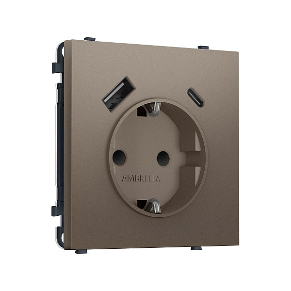Комплект механизма электрической розетки SIGMA Темная бронза матовый 2USB A+C 20W Ambrella Volt MS640010 (SP6400, PR160)