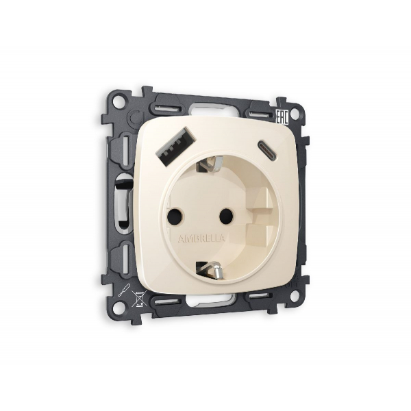 Комплект механизма розетки 2USB A+C 20W (быстрая зарядка) с/з Ambrella Volt Omega MO310010 Комплект механизма розетки 2USB A+C 20W (быстрая зарядка) с/з Ambrella Volt Omega MO310010