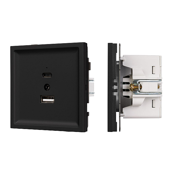 Механизм USB розетки Arlight SCT-TENDO-MUAC-SFPL-BK (5V, 3A, QC3) 054536