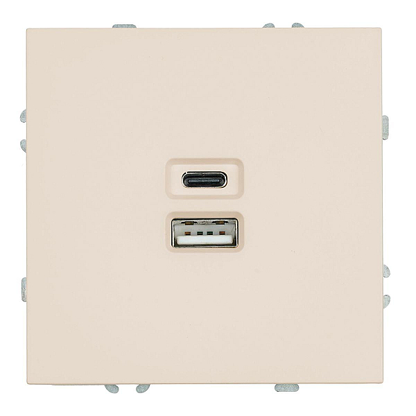 Розетка 2-местная USB + Type C (механизм), Stekker, 250В, 20W Эмили, RST10-5115-08, кашемир, soft touch 49905