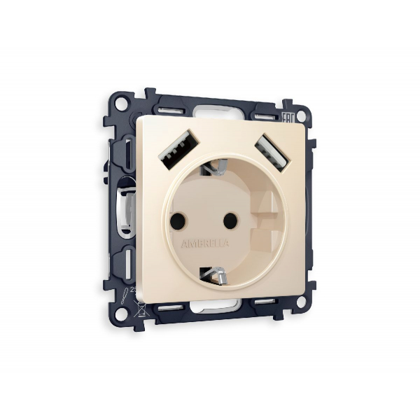 Комплект механизма розетки 2USB A+A 18W (быстрая зарядка) с/з Ambrella Volt Alfa MA329010 Комплект механизма розетки 2USB A+A 18W (быстрая зарядка) с/з Ambrella Volt Alfa MA329010