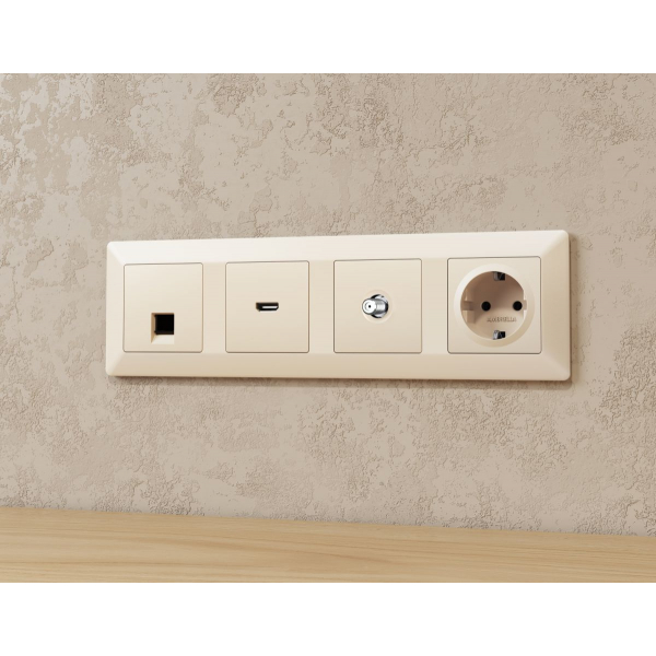 Комплект механизма TV розетки SAT 5-2400MHz 3.5dB Alfa Бежевый матовый Quant Ambrella Volt MA333050 (AP3330, VM215)