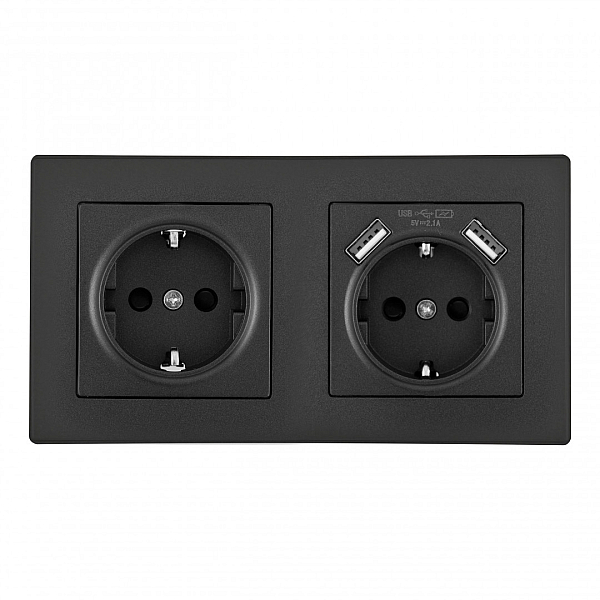 Розетка двойная (двухпостовая) с USB Arte Milano SET06-2-47-1-40-1 black