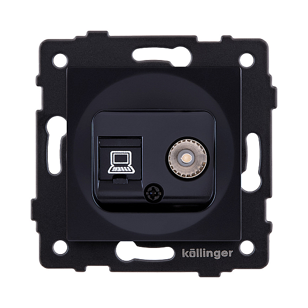 Розетка двойная TV (мама) + RJ45 Cat.6, черный Kollinger REA-021BK для Aspekt, Eleganz, Reflex