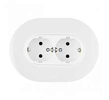 Круглая розетка двойная с/з и шторками Arte Milano SET08-double-40-2 white