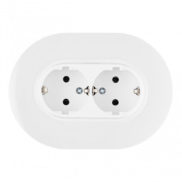 Круглая розетка двойная с/з и шторками Arte Milano SET08-double-40-2 white