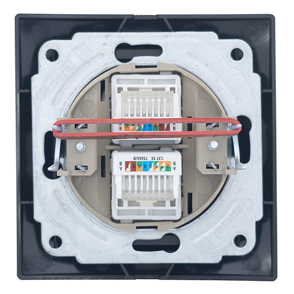 Розетка двойная компьютерная RJ45 скрытой установки IP20, черная 'Дельта' General 477331
