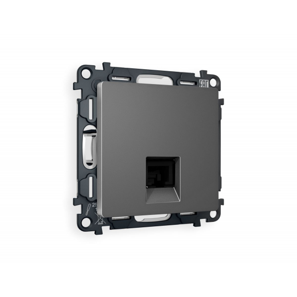 Комплект механизма компьютерной розетки RJ-45 экранированной с автоматической защитной шторкой Alfa Антрацит серый Quant Ambrella Volt MA662005 (AP6620, VM185)