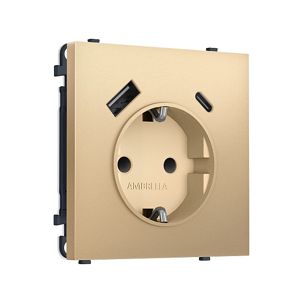 Комплект механизма электрической розетки SIGMA Золото Мягкое касание 2USB A+C 20W Ambrella Volt MS890010 (SP8900, PR160)