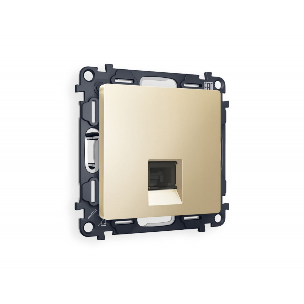 Комплект механизма компьютерной розетки RJ-45 экранированной с автоматической защитной шторкой Alfa Шампань Quant Ambrella Volt MA612005 (AP6120, VM185)