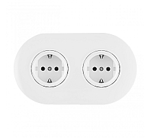 Круглая розетка двойная (двухпостовая) с/з и шторками Arte Milano SET08-2-40-1x2 white