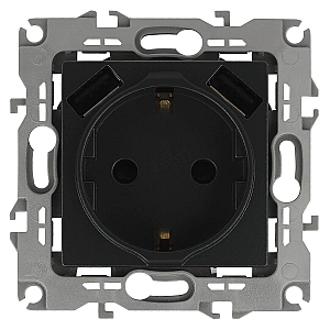 Розетка 2P+E со шторками и 2xUSB Эра 14-4109-05 Б0047871