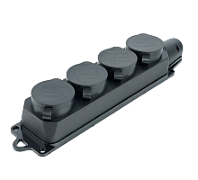 Розетка переносная 4-местная c/з, Stekker, RST16-24-44, 250В, 16А, IP44, черный 39019