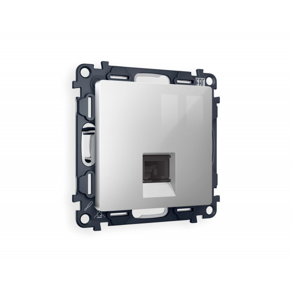 Комплект механизма компьютерной розетки RJ-45 экранированной с автоматической защитной шторкой Alfa Серебро глянец Quant Ambrella Volt MA412005 (AP4120, VM185)