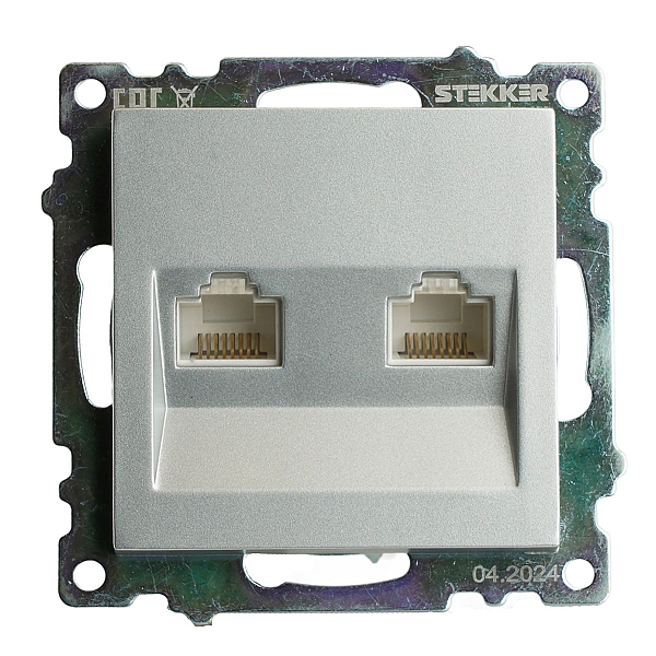 Розетка компьютерная 2-местная RJ-45 (механизм) Stekker GLS00-7109-03 Катрин, серебро 50005