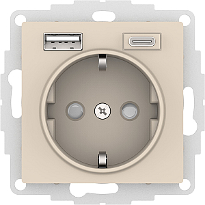 Розетка 16А с USB A+C (5В/2,4А/3 А, 2х5В/1,5А), мех Systeme Electric AtlasDesign Бежевый ATN000232
