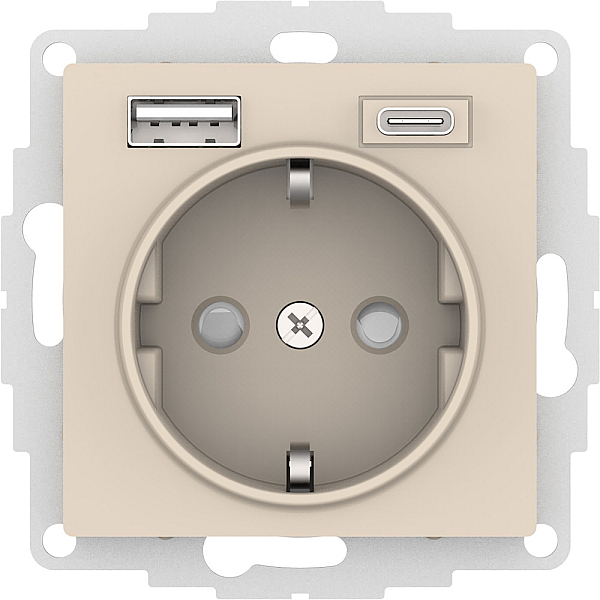 Розетка 16А с USB A+C (5В/2,4А/3 А, 2х5В/1,5А), мех Systeme Electric AtlasDesign Бежевый ATN000232