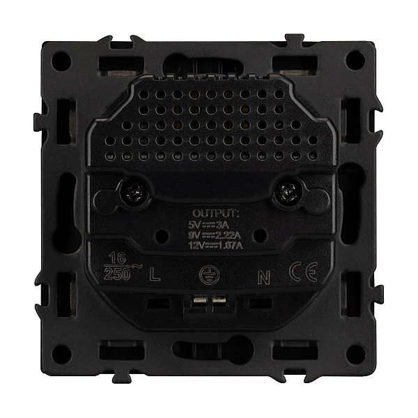 Розетка зк со шторками с USB тип А+С софт-тач черный оникс Arlight SCT-MUAC-SFPL-BK (250V, 16A) 054285(1)