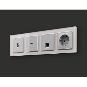 Комплект механизма компьютерной розетки RJ-45 экранированной с автоматической защитной шторкой Alfa Серебро глянец Quant Ambrella Volt MA412005 (AP4120, VM185)