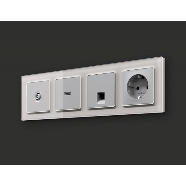 Комплект механизма компьютерной розетки RJ-45 экранированной с автоматической защитной шторкой Alfa Серебро глянец Quant Ambrella Volt MA412005 (AP4120, VM185)