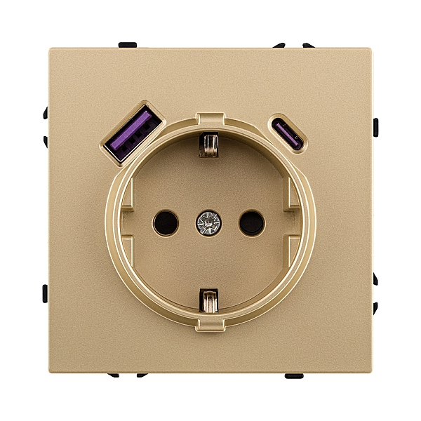 Розетка штепсельная SCHUKO 16A/250 В с USB A+C 20W, золотой Kollinger Eclipse EC-016GD