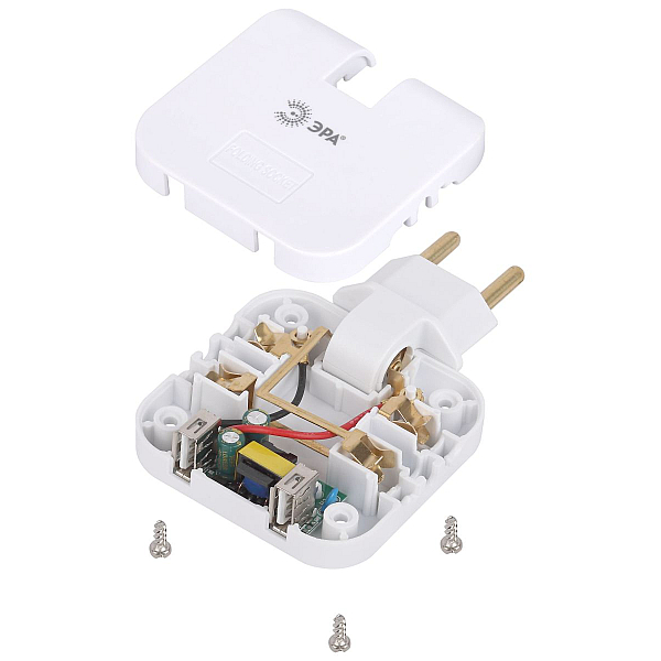 Разветвитель электрический Эра SPF-2-FL-USB поворотный на 2 розетки + 2USB 10А белый Б0069089