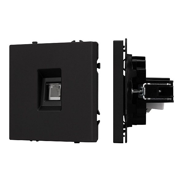 Розетка телефонная софт-тач черный оникс Arlight SCT-MTL1-SFPL-BK (RJ-11, 4C) 054301(1)