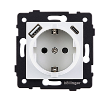 Розетка штепсельная SCHUKO 16A/250 В с USB A+C 20W, белый Kollinger REA-004WH для Aspekt, Eleganz, Reflex