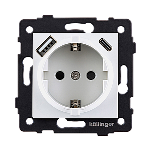 Розетка штепсельная SCHUKO 16A/250 В с USB A+C 20W, белый Kollinger REA-004WH для Aspekt, Eleganz, Reflex