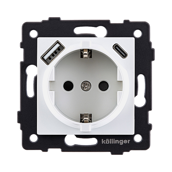 Розетка штепсельная SCHUKO 16A/250 В с USB A+C 20W, белый Kollinger REA-004WH для Aspekt, Eleganz, Reflex
