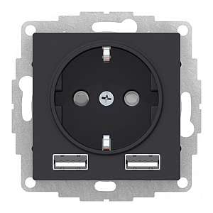 SO + USB Розетка A+A, 5В/2,4А, 2х5В/1,2 А, механизм Systeme Electric AtlasDesign Карбон ATN001030