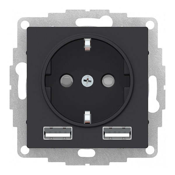Розетка 2К+3/2хUSB Systeme Electric AtlasDesign 16A 250V Type A+A карбон ATN001030