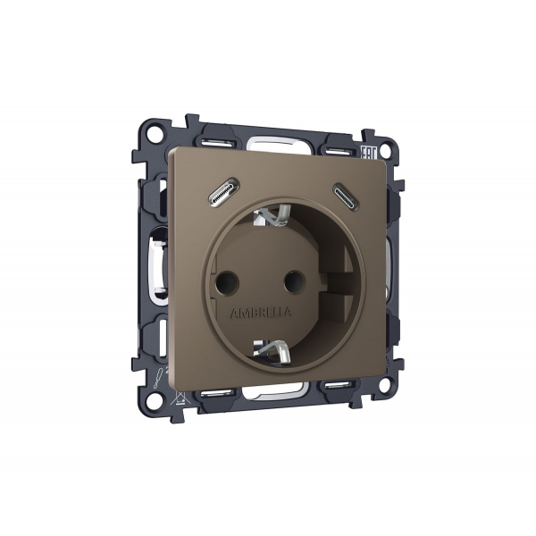 Комплект механизма электрической розетки 2USB С+C 20W с/з на винтовых зажимах 16A-250V Alfa Темная бронза матовый Quant Ambrella Volt MA640510 (AP6405, VM165)