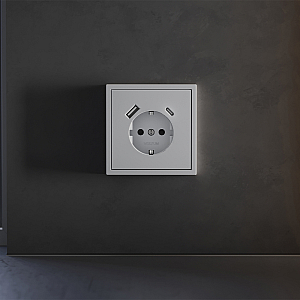 Накладка для розетки с заземлением и защитными шторками, с USB A+C Voltum S70 (серый) VLS001016